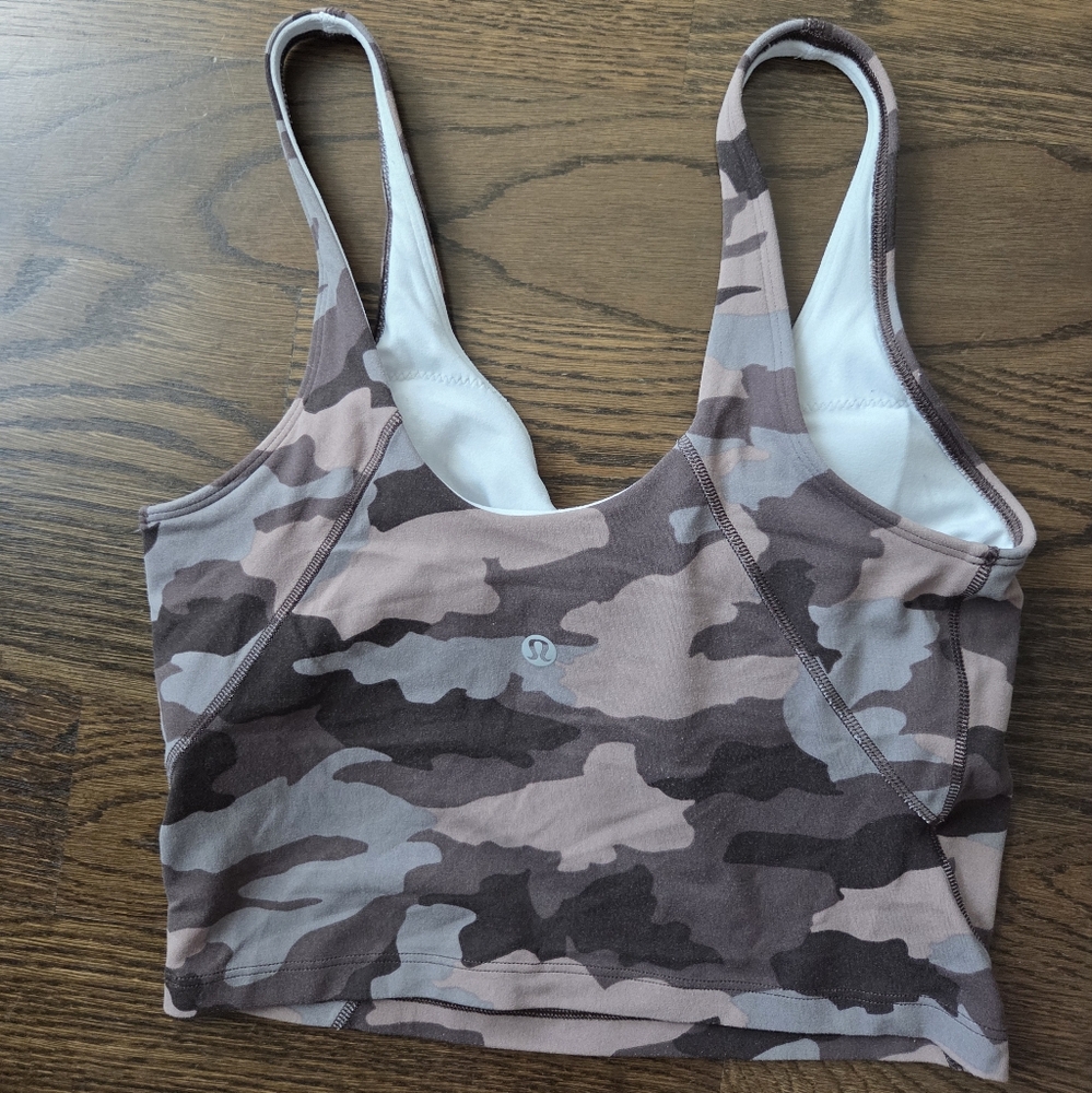 Lululemon Athletica Camo Print Women's Cropped Top With Bra Sz.4 - Picture 2 of 5